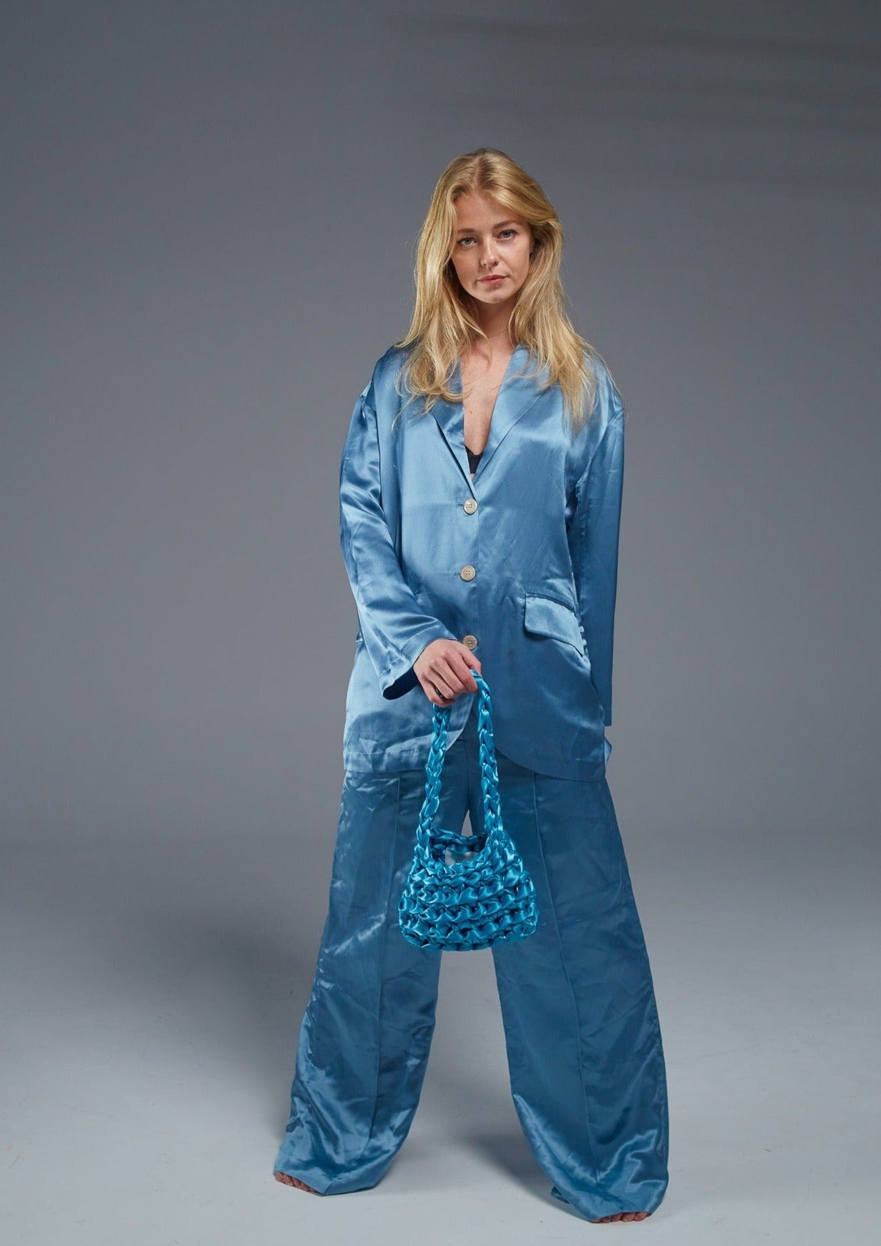Silk pajama set in electric blue